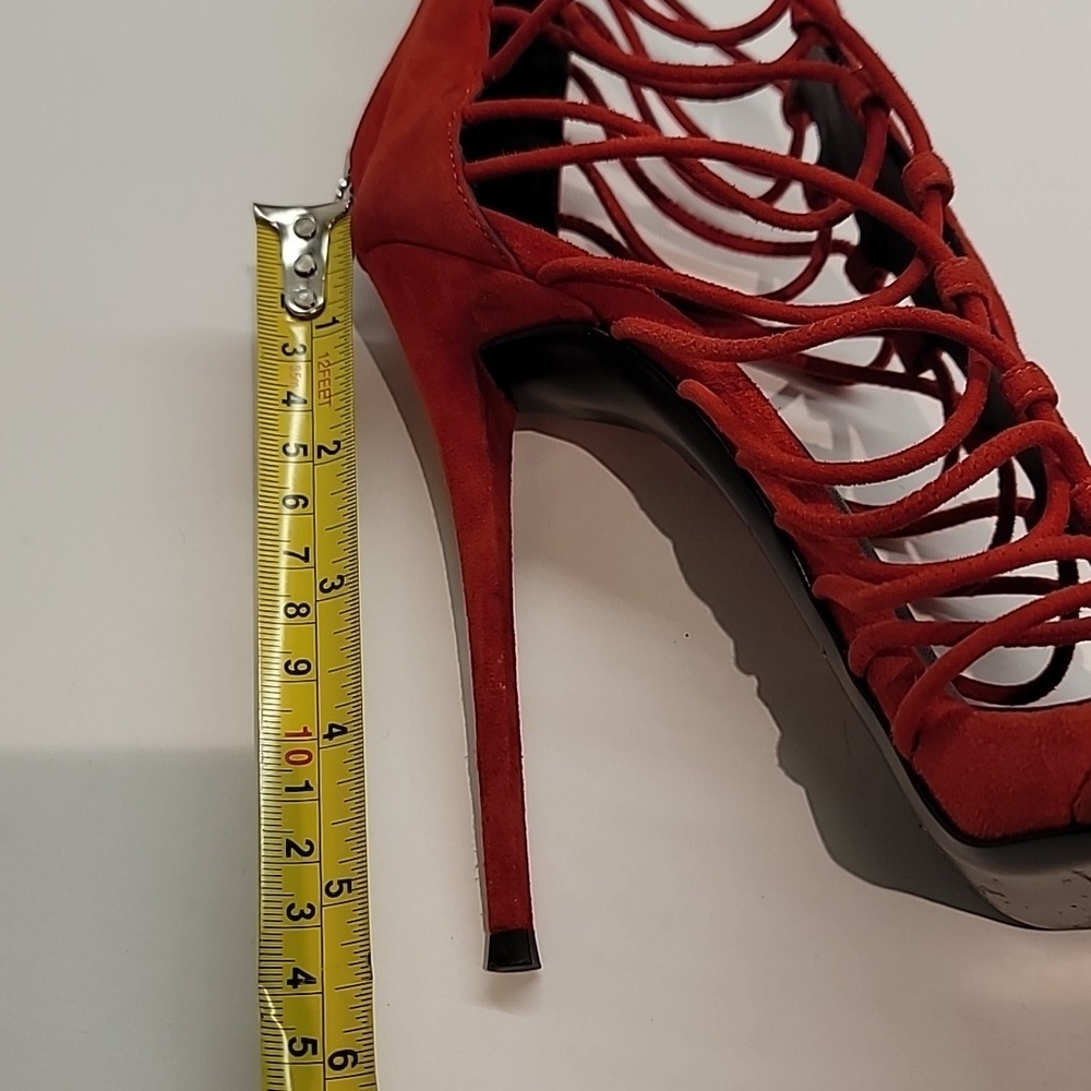 Giuseppe Zanotti Red Strappy Suede Stiletto Heels - Picture 12 of 14